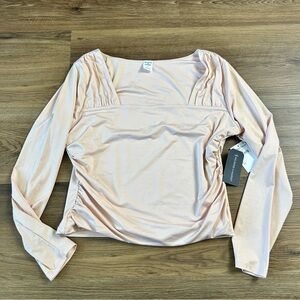 Melrose & Market Square Neck Long Sleeve Ruching Stretch Pleat Office Pink XL